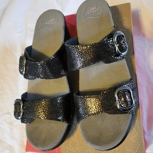 DANSKO Sophie Platform Slides, Shimmer Black, size 41 (10.5 US)